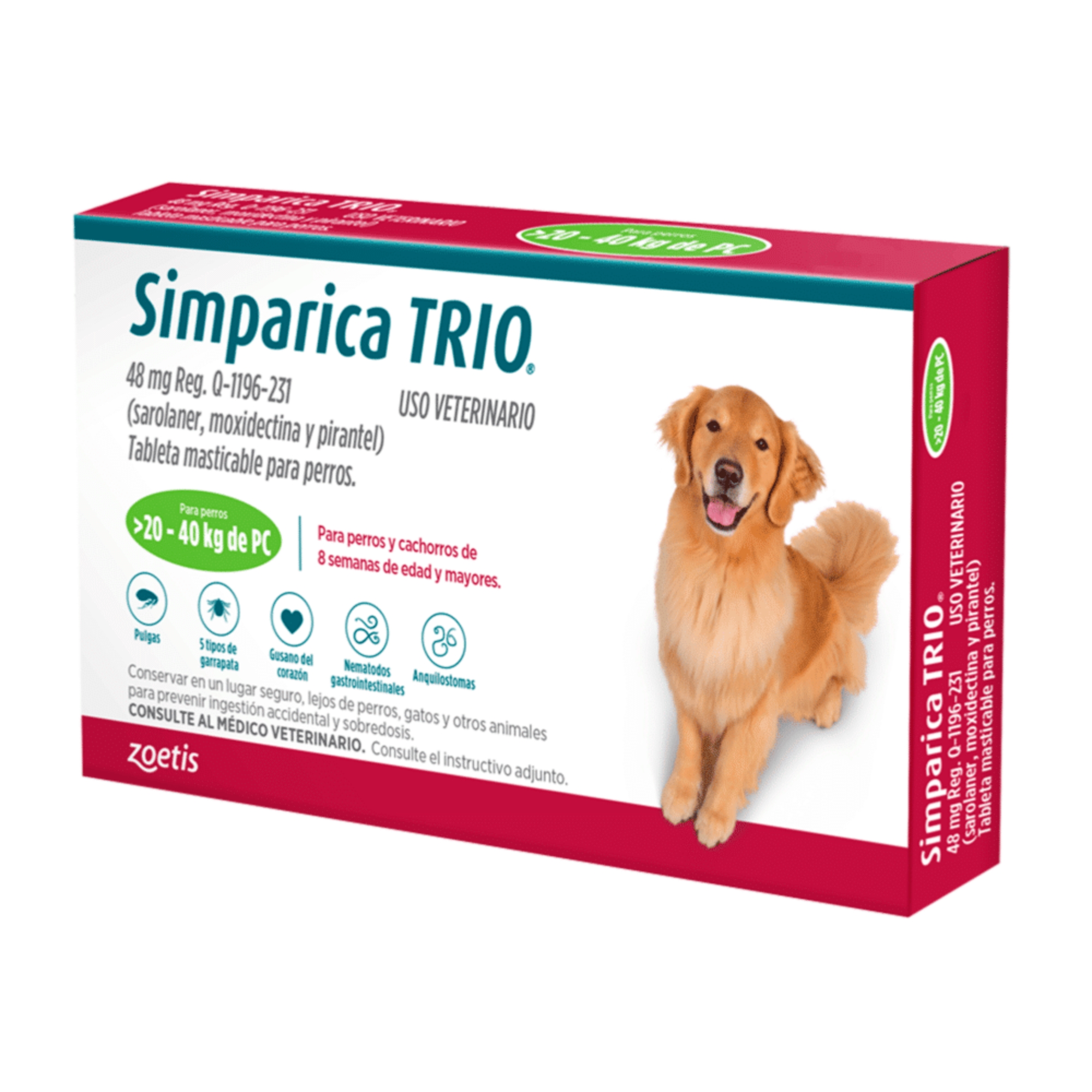 Simparica Trio De 20 A 40kg Caja x3 Tabletas